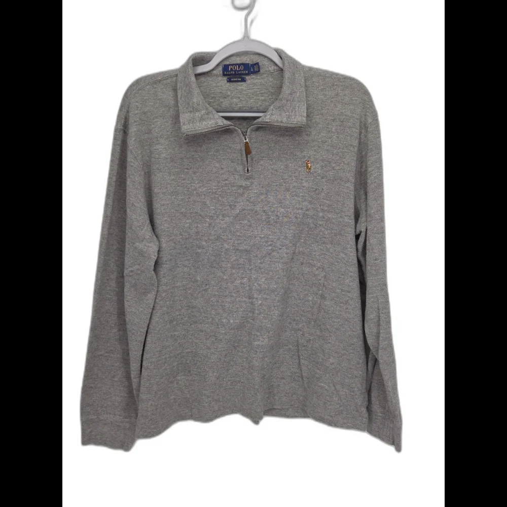 Polo Ralph Lauren Estate Rib Gray 1/4 Zip Pullover Sweater Cotton Pony Medium